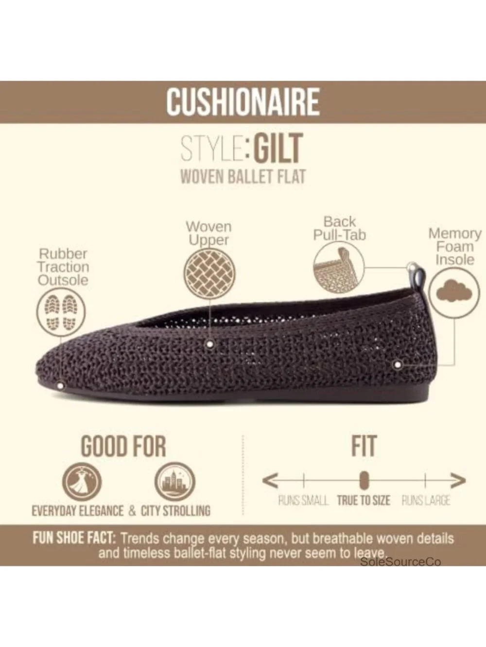 Cushionaire Gilt Woven Ballet Flats Women's Lightweight Knit Memory Foam Pull